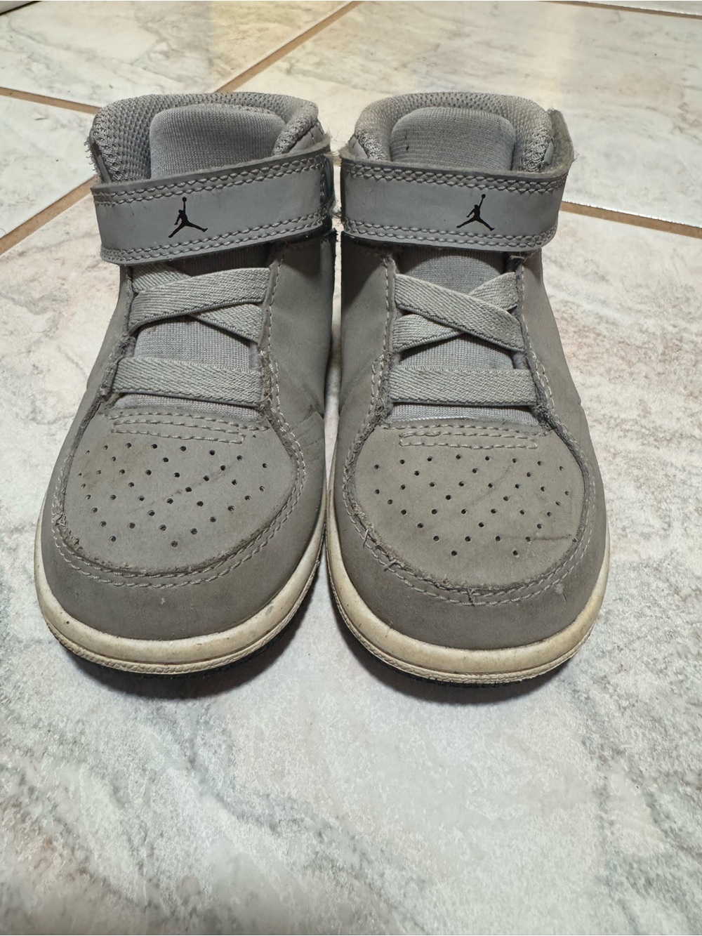 Jordan Kids Grey High-Top Sneakers with Hook-and-Loop Strap